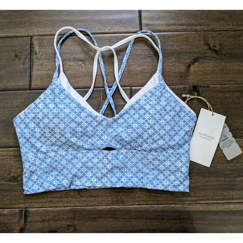 Silverwind Strappy Blue Sports Bra M Medium Size New Geometric Print Active Gym
